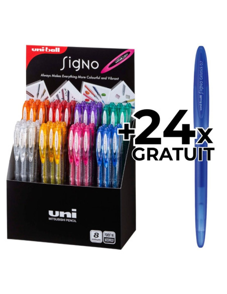 Display 48x Pix cu gel Uni-ball Signo Sparkling UM-120SP, 0.7mm, diverse culori cu sclipici