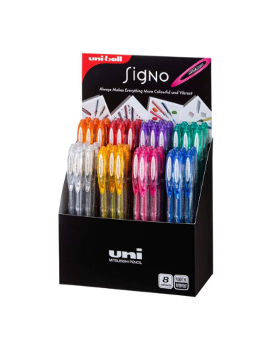 Display 48x Pix cu gel Uni-ball Signo Sparkling UM-120SP, 0.7mm, diverse culori cu sclipici