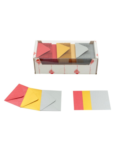 Plic + card Colorarte Perla, culori perlate (rosu, auriu, argintiu), 60x80mm, set 150 buc