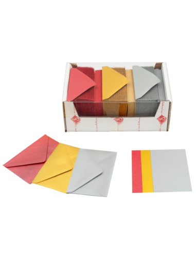 Plic + card Colorarte Perla, culori perlate (rosu, auriu, argintiu), 70x110mm, set 150 buc