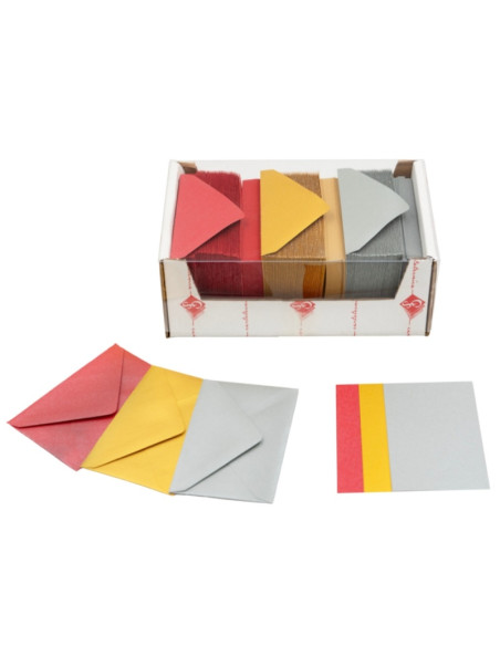Plic + card Colorarte Perla, culori perlate (rosu, auriu, argintiu), 70x110mm, set 150 buc