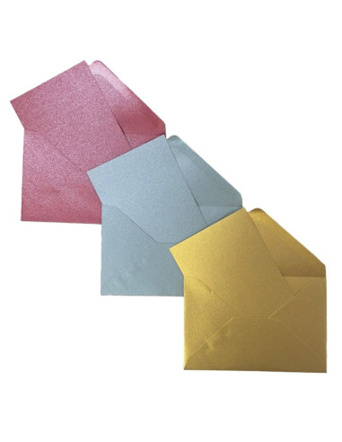 Plic + card Colorarte Perla, culori perlate (rosu, auriu, argintiu), 70x110mm, set 150 buc