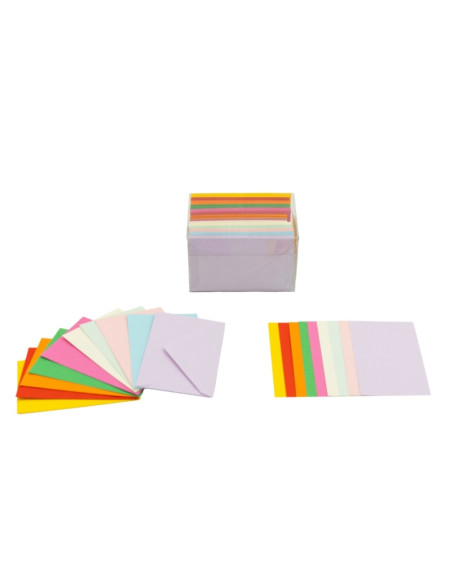 Plic + card Colorarte Fantasia, 5 culori intense si 5 culori pastel, 70x110mm, set 100 buc