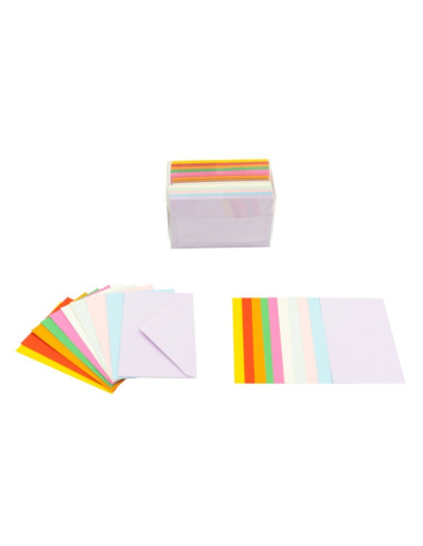 Plic + card Colorarte Fantasia, 5 culori intense si 5 culori pastel, 90x140mm, set 100 buc