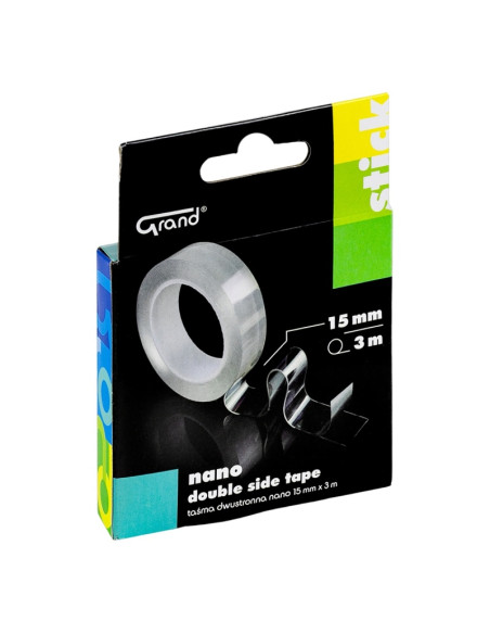 Banda dublu adeziva siliconica nano Grand 130-1955, 15mm x 3m, transparent, blister