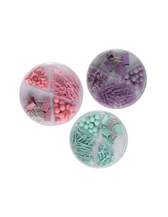 Accesorii set birou Cnx, 62 piese, diverse culori - agrafe, ace gamalie, ace tabla, clips