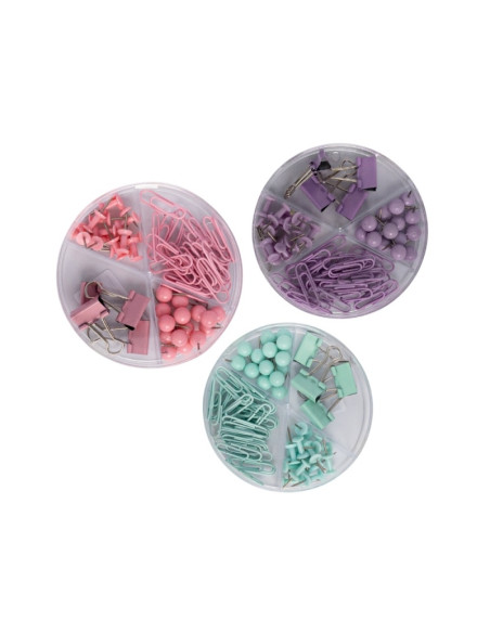 Accesorii set birou Cnx, 62 piese, diverse culori - agrafe, ace gamalie, ace tabla, clips