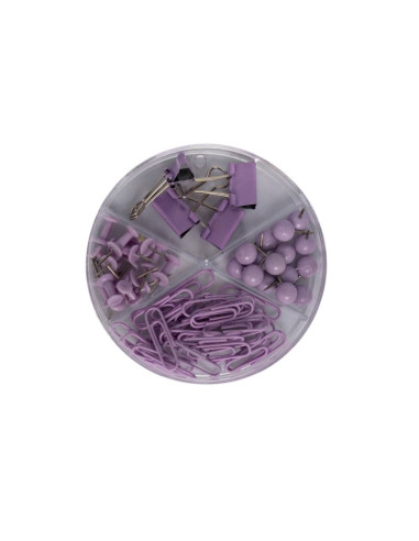Accesorii set birou Cnx, 62 piese, diverse culori - agrafe, ace gamalie, ace tabla, clips