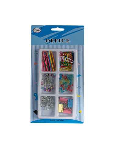 Accesorii set birou Cnx, 129 piese, diverse culori - agrafe, ace gamalie, ace tabla, clips