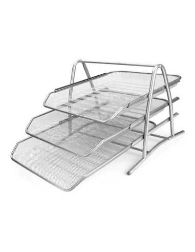 Tavita documente Office Cover, 3 nivele, plasa metalica, argintiu