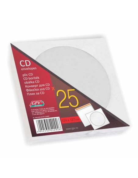 Plic CD DVD GPV 164292, cu fereastra, gumat, alb, 90g, set 25 buc