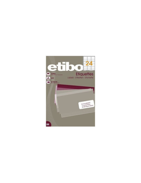 Etichete autocolante Etibox 119767, 24/A4, 70x36mm, permanente, colturi drepte, alb, top 100 coli (2400 etichete)