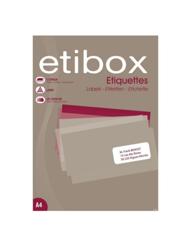 Etichete autocolante Etibox 100324, 6/A4, 99.1x93.1mm, permanente, colturi drepte, alb, top 100 coli (600 etichete)