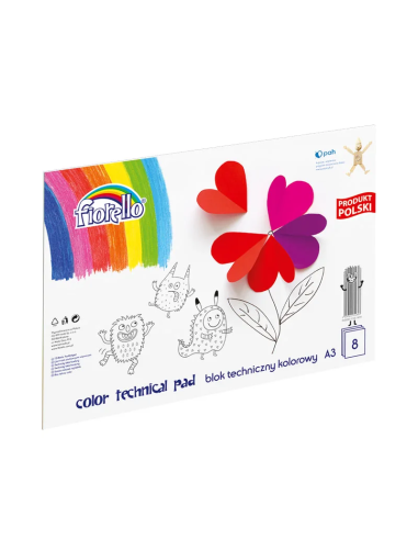 Bloc tehnic colorat A3 Fiorello 150-1439, 160g/mp, mix diverse culori, set 8 file