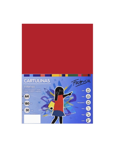 Carton colorat A4 Fabrisa 15462, 180g/mp, rosu intens, top 50 coli