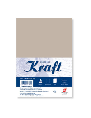 Carton special colorat A4 Colorarte Kraft, 200g/mp, kraft, top 50 coli