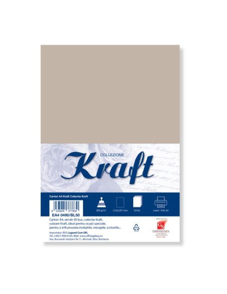 Carton special colorat A4 Colorarte Kraft, 200g/mp, kraft, top 50 coli