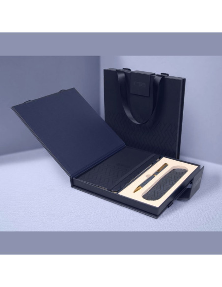 Set cadou pix albastru + agenda mate A6 + etui Cresco Classic PREMIUM  851002, cutie albastra magnet