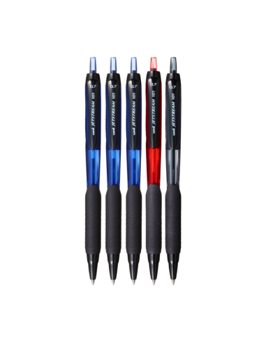 Pix Jetstream Uni-ball SXN-101, 0.7mm, set 5 buc, cu mecanism, corp in culoarea scrisului, grip cauciucat