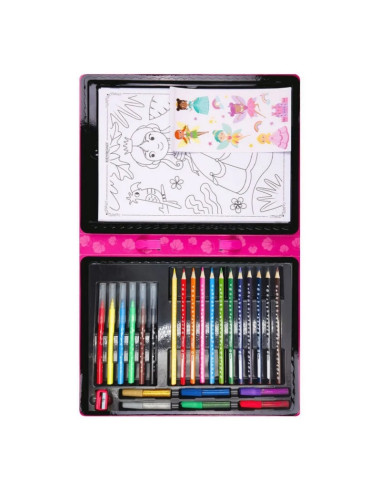Set coloriaj Keyroad Mica sirena KR972160, 12x creioane colorate, 6x carioci, 10x coli A4, 30x stickere, 6x lipici, ascutitoare