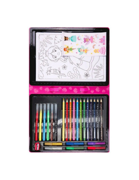 Set coloriaj Keyroad Mica sirena KR972160, 12x creioane colorate, 6x carioci, 10x coli A4, 30x stickere, 6x lipici, ascutitoare