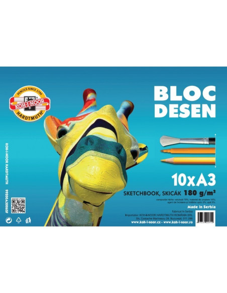 Bloc de desen A3 Koh-i-noor, Girafa, 10 file, 180g/mp, K99200A3006SF