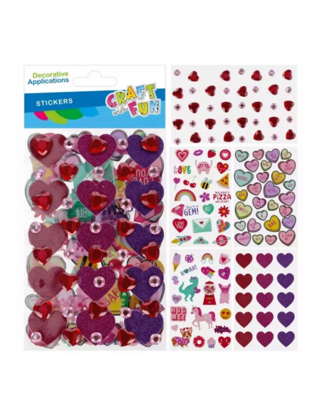 Accesorii creatie 3 in 1 - stickere autoadezive - inimioare, 14x25 cm, Craft with Fun 567251