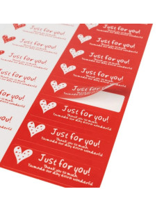 Accesorii creatie - stickere autoadezive - inimioare Just For You, 5.5x1.5cm, alb / rosu, set 200 buc