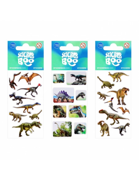 Abtibilduri - dinozauri, 6.6x18cm, set 8 sau 9 buc, Sticker Boo, 517764, +4 ani