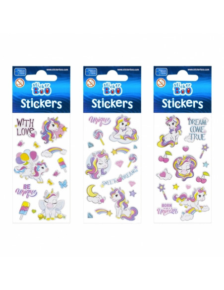 Abtibilduri - unicorn / mesaje, set 15 buc, Sticker Boo, 498840, +4 ani