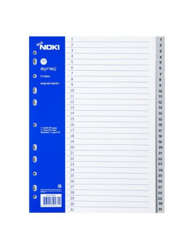 Index plastic numeric 1-31 Noki 59231, A4, portret, gri