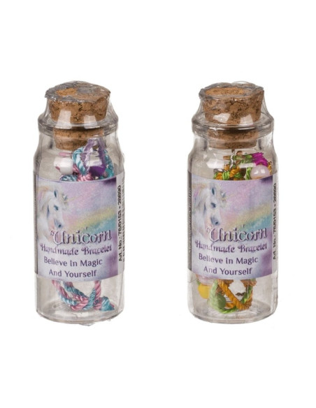 Bratara textila - unicorn, margele sticla, pandantiv metalic, borcan sticla, Out of the blue 76/0153 / 35781
