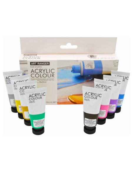 Culori acrilice Magi-Wap Art Rangers, 8 culori x 22ml, culori metalice, FEA0822T-M