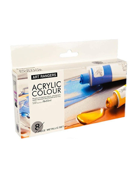 Culori acrilice Magi-Wap Art Rangers, 8 culori x 22ml, culori metalice, FEA0822T-M