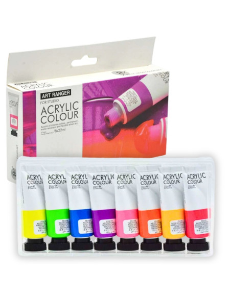 Culori acrilice Magi-Wap Art Rangers, 8 culori x 22ml, culori neon, FEA0822T-N