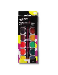 Acuarele Mont Marte PMHS0024, Watercolours, 26 culori + pensula + tub alb, pastila 30mm