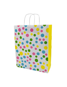 Punga cadou Colorarte 29897, A3, 32x41x12cm, 100g/mp, albe cu buline, manere din hartie rasucita