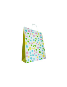 Punga cadou Colorarte 29892, B5, 18x22x8cm, 90g/mp, alb cu buline, manere din hartie rasucita