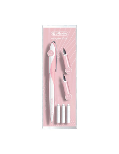 Stilou Herlitz My Pen 11360260, alimentare rezerve, corp plastic roz, pentru caligrafie cu 3 penite (0.9/1.4/1.9) + 3 rezerve