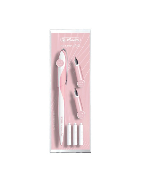 Stilou Herlitz My Pen 11360260, alimentare rezerve, corp plastic roz, pentru caligrafie cu 3 penite (0.9/1.4/1.9) + 3 rezerve