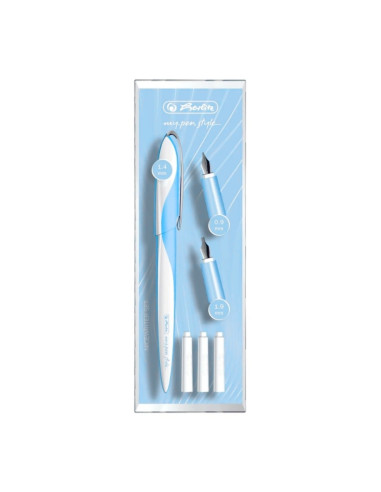 Stilou Herlitz My Pen 11360294, alimentare rezerve, albastru deschis, pentru caligrafie cu 3 penite (0.9/1.4/1.9) + 3 rezerve
