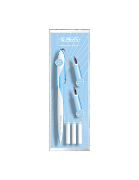 Stilou Herlitz My Pen 11360294, alimentare rezerve, albastru deschis, pentru caligrafie cu 3 penite (0.9/1.4/1.9) + 3 rezerve