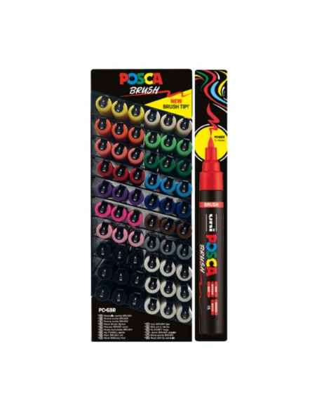 Display UNI Posca PC-5BR, varf pensula, 1-4mm, 60buc