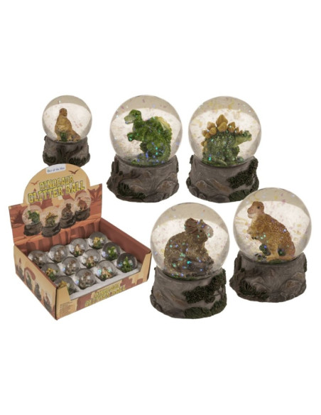 Glob din sticla dinozaur Out of the blue, 78/5883 / 36797, cu sclipici, 7x9cm
