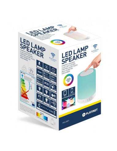 Lampa led pentru birou Platinet PDLSB01 / 43518, 0.5W, cu boxa Bluetooth, schimbare culoare la atingere, 12.7cm