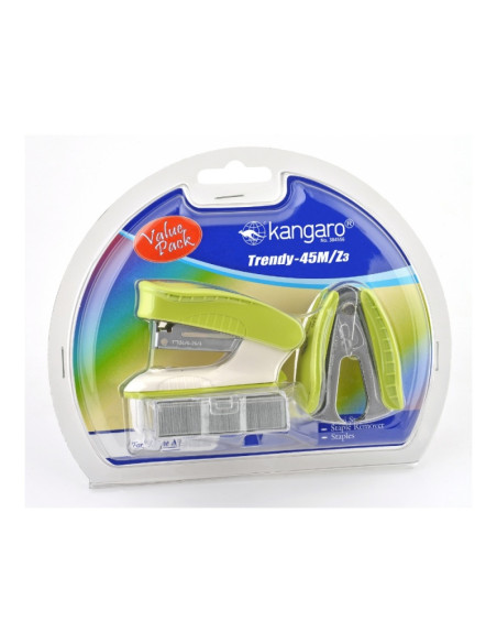 Capsator Kangaro TRENDY-45M/Z3, 24/6, 15coli, verde, blister (+ decapsator, + capse 24/6)