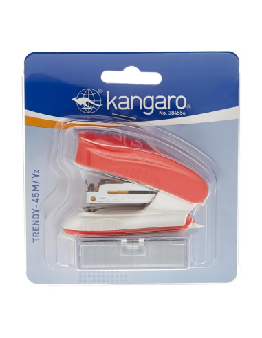 Capsator Kangaro TRENDY-45M/Y2, 24/6, 15 coli, rosu, blister (+ capse 24/6)