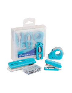 Set birou Kangaro DE-Mini-10 - capsator, perforator, capse, dispenser banda adeziva, foarfeca