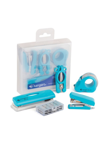 Set birou Kangaro DE-Mini-10 - capsator, perforator, capse, dispenser banda adeziva, foarfeca