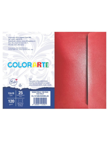 Plic color pentru invitatie Colorarte Perla, rosu perlat, 120g/mp, 120x180mm, set 25 buc